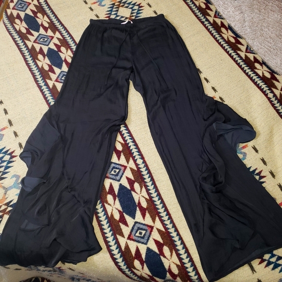 Flowy Black Silky Wide Victoria Secret PJ Pants - Picture 1 of 3